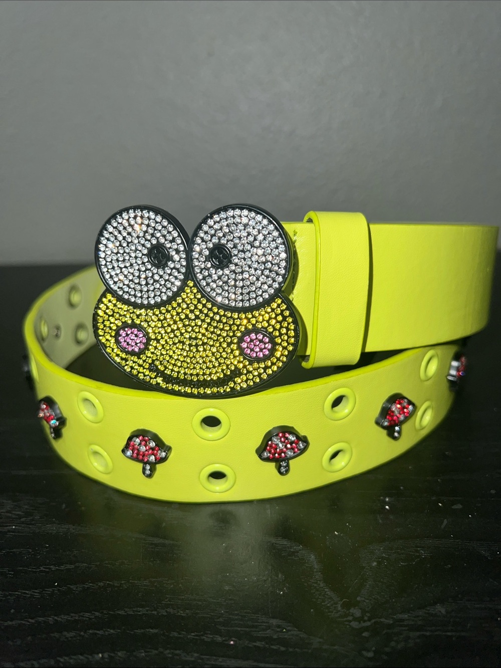Sanrio Keroppi bling belt with mushrooms.